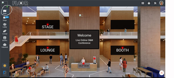 picture shows a graphic layout of the platform (floor) and its features such as Stages, Lounge, etc.